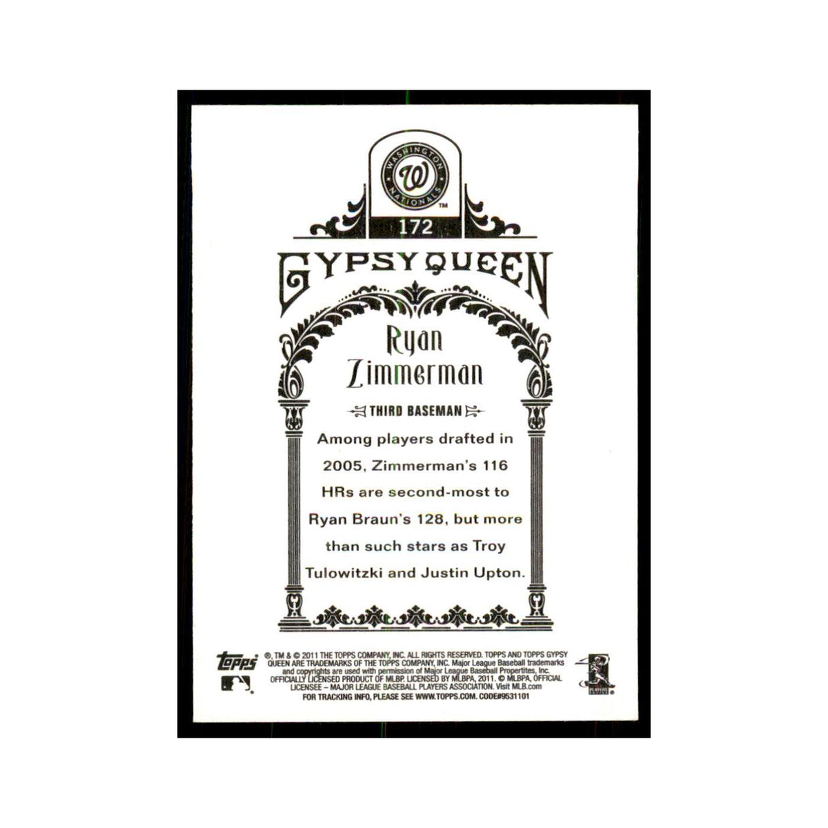 2011 Topps Gypsy Queen Ryan Zimmerman Nationals #172