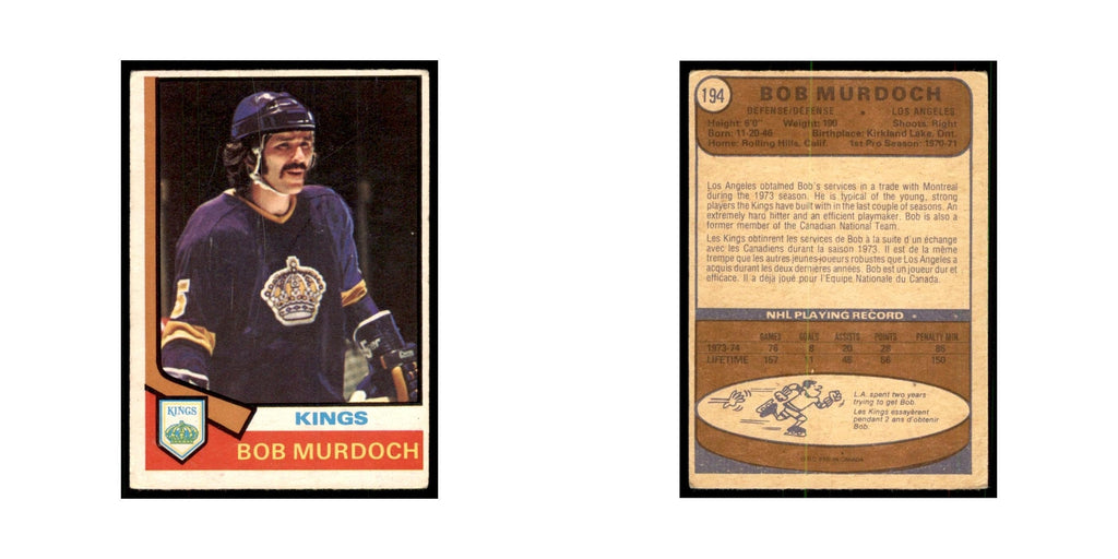 1974 O-Pee-Chee (damaged) Bob Murdoch RC Los Angeles Kings #194