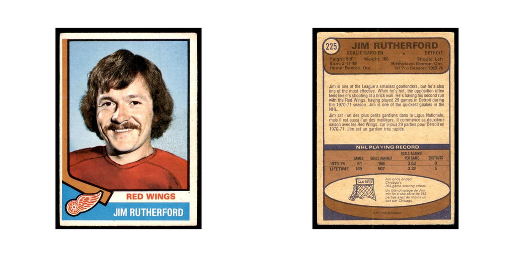1974 O-Pee-Chee (damaged) Jim Rutherford Detroit Red Wings #225
