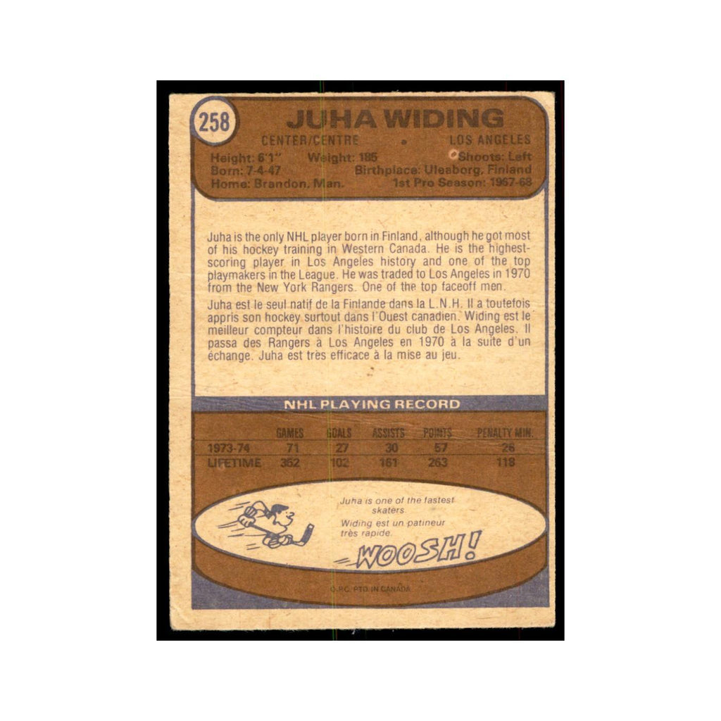 1974 O-Pee-Chee (damaged) Juha Widing Los Angeles Kings #258