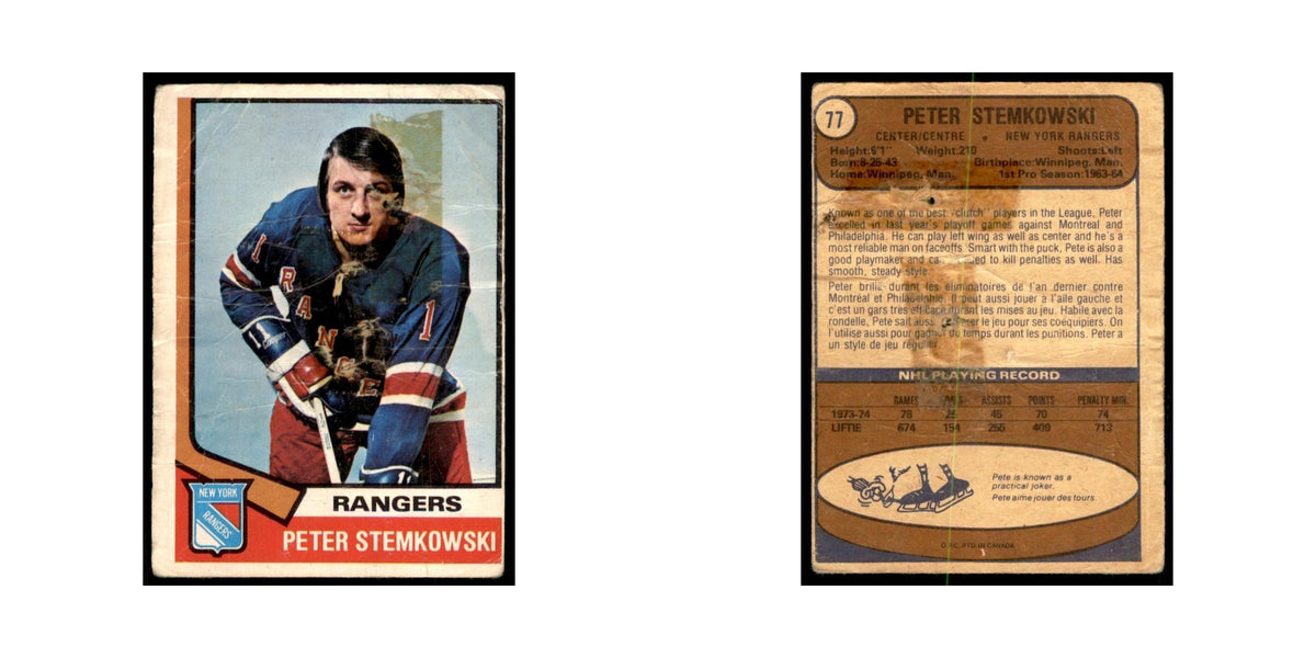 1974 O-Pee-Chee (damaged) Pete Stemkowski New York Rangers #77