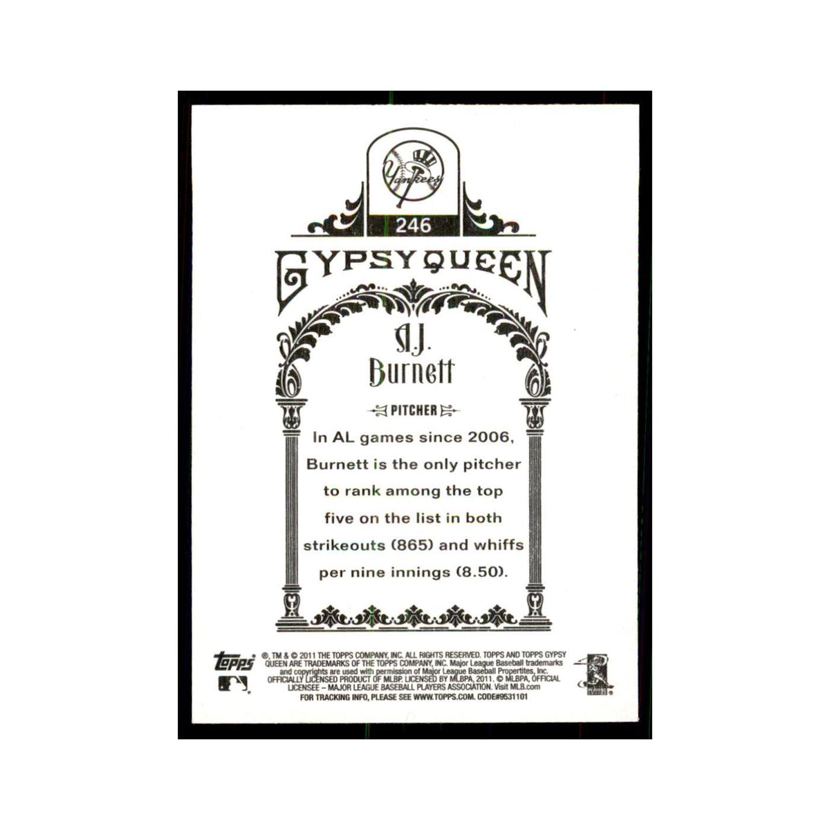 2011 Topps Gypsy Queen A.J. Burnett Yankees #246