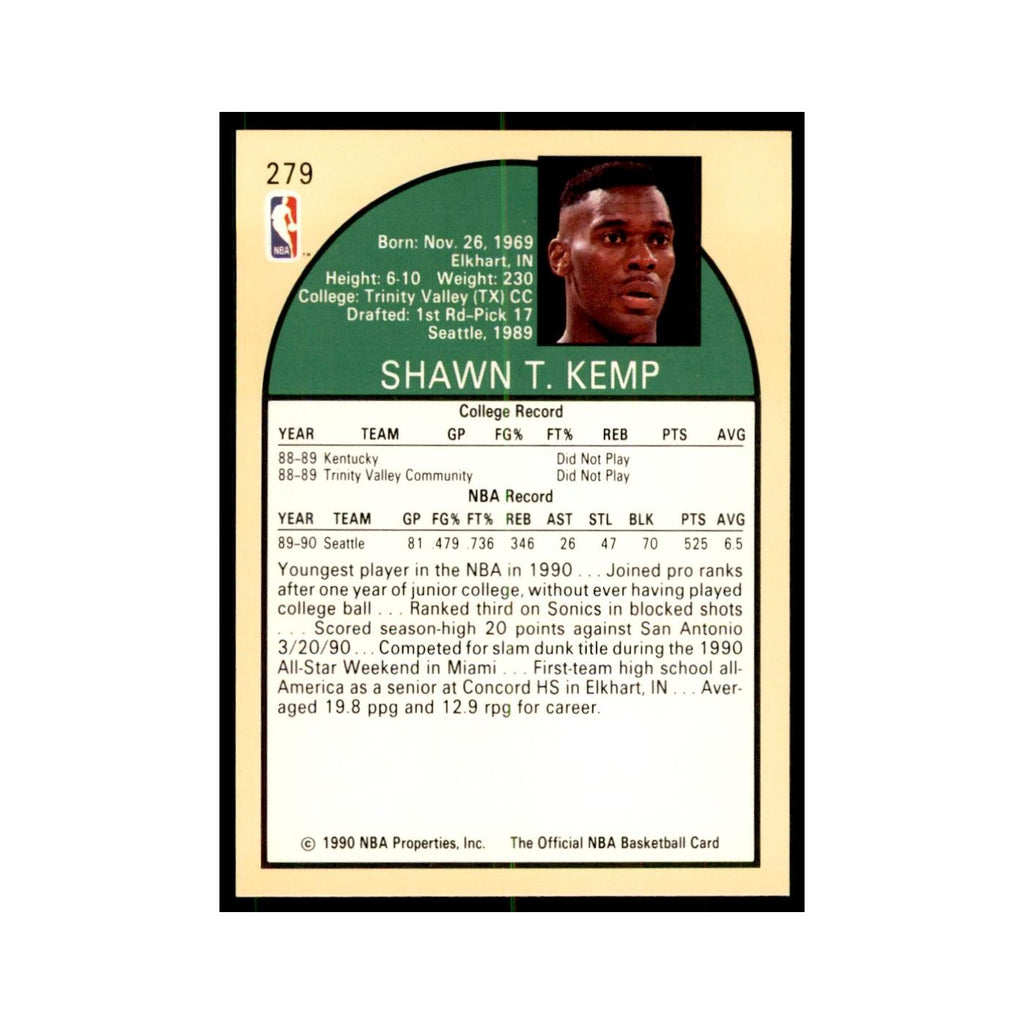 1990 NBA Hoops Shawn Kemp RC Basketball Cards #279