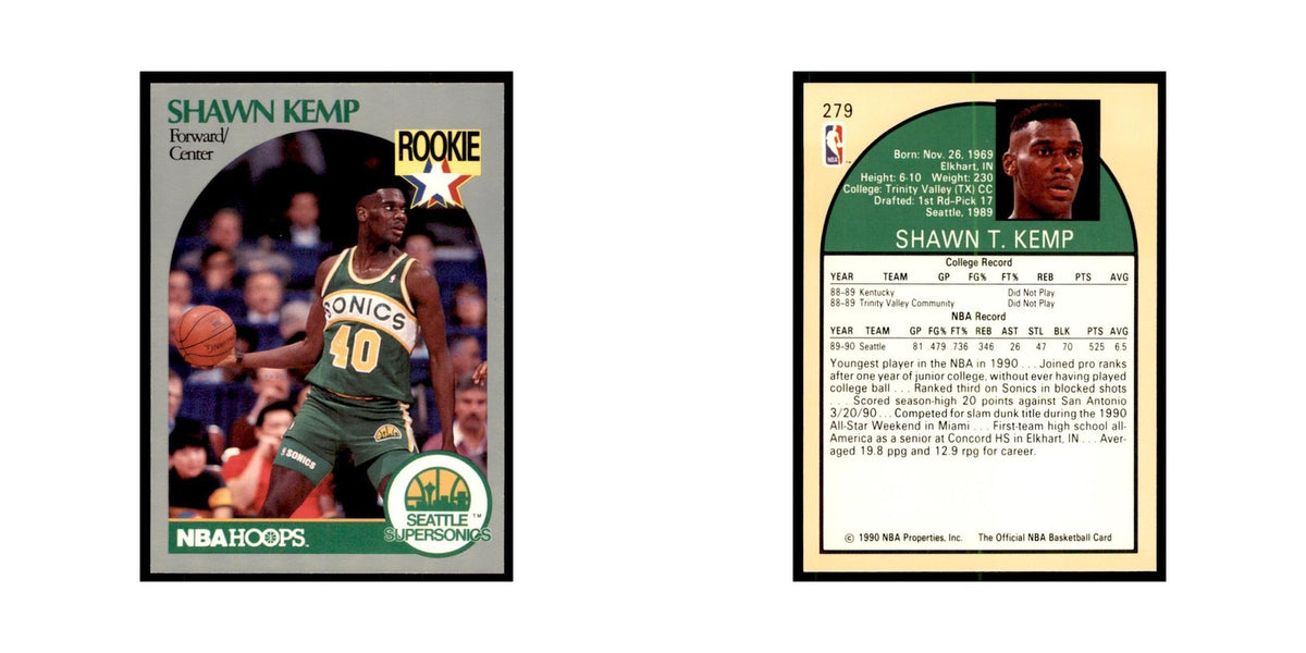 1990 NBA Hoops Shawn Kemp RC Basketball Cards #279