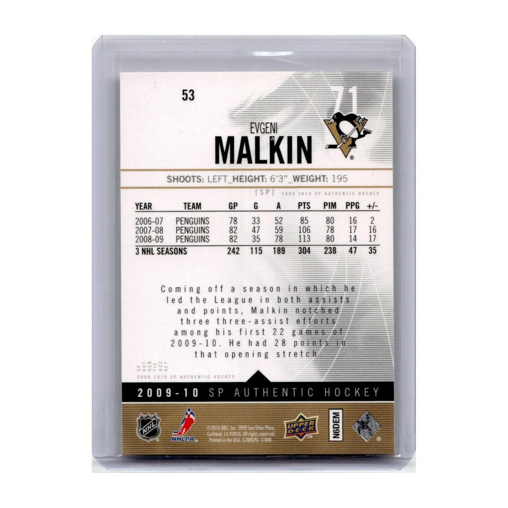 2009 SP Authentic Evgeni Malkin Pittsburgh Penguins #53