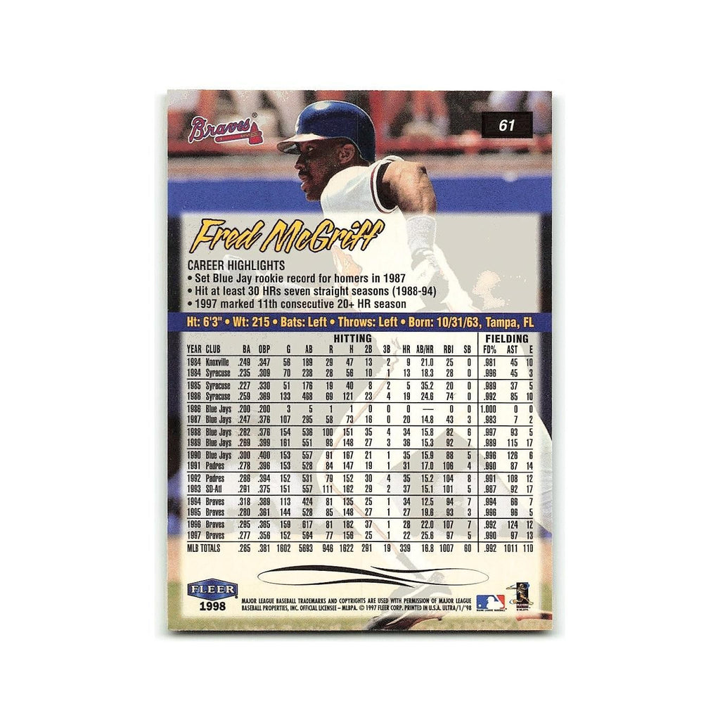 Fred McGriff 1998 Fleer Ultra #61 Atlanta Braves Baseball Card NM