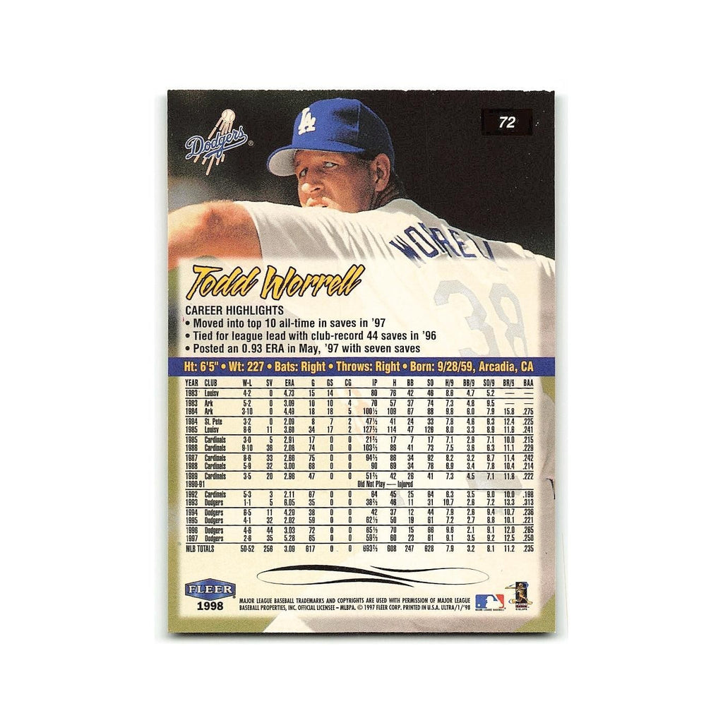 Todd Worrell 1998 Fleer Ultra #72 Los Angeles Dodgers Baseball Card NM