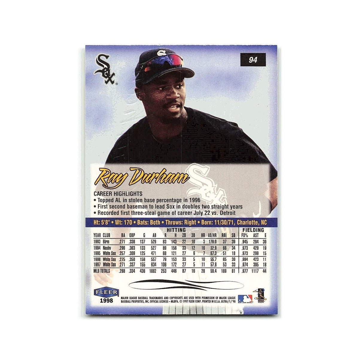 Ray Durham 1998 Fleer Ultra #94 Chicago White Sox Baseball Card NM