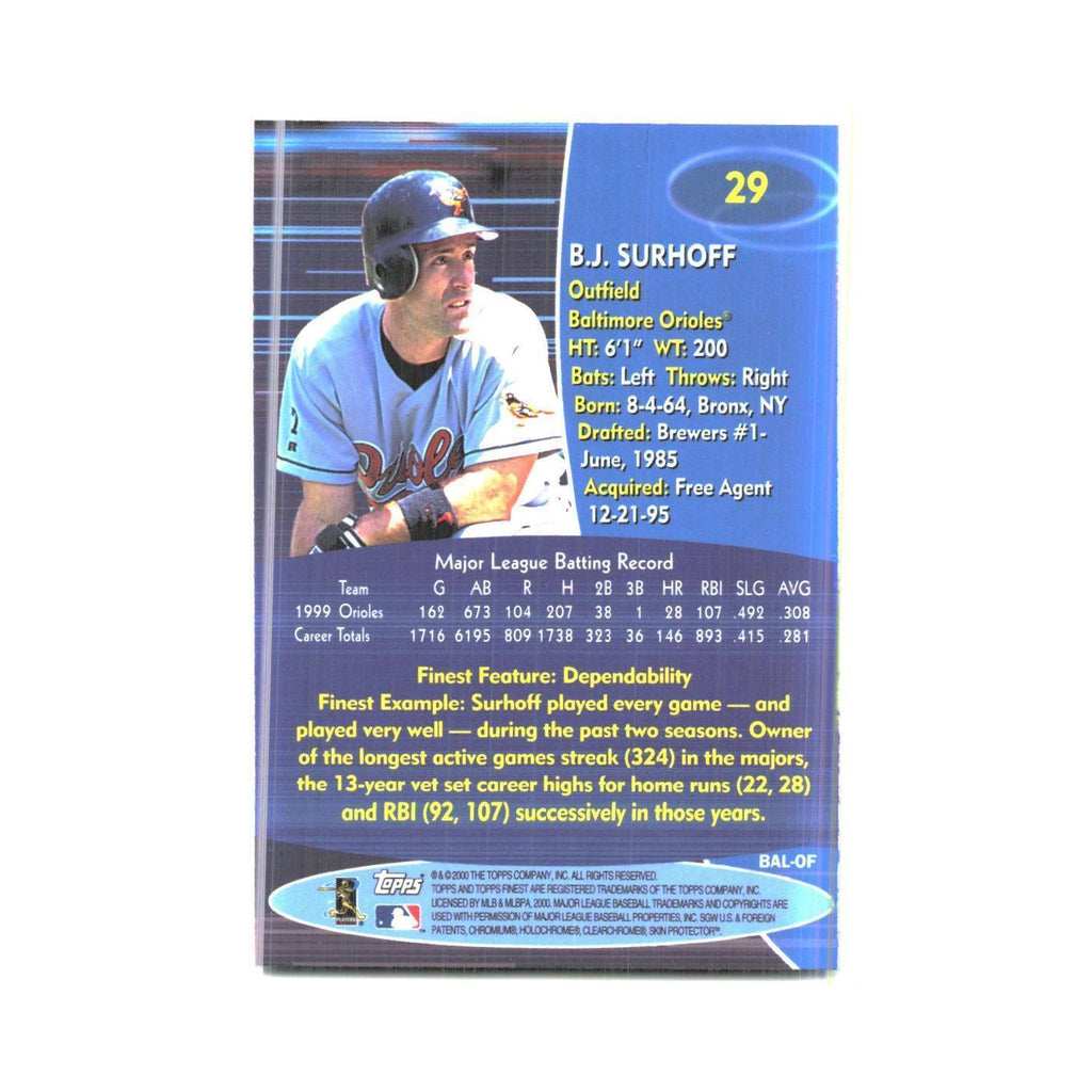 2000 Finest B.J. Surhoff Orioles #29