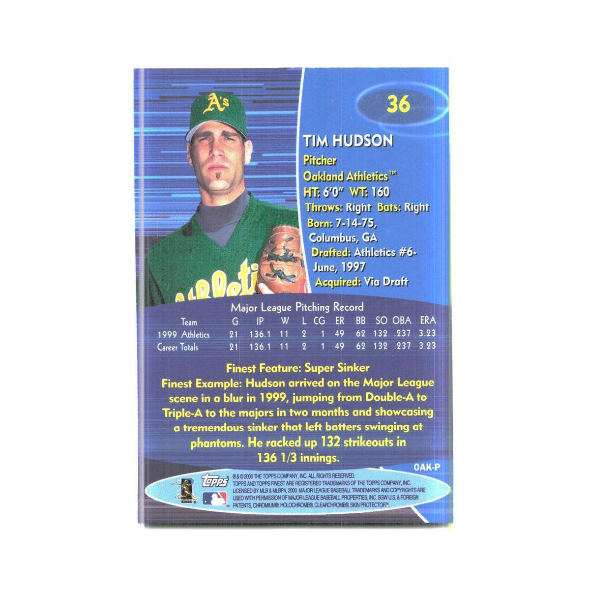 2000 Finest Tim Hudson Athletics #36