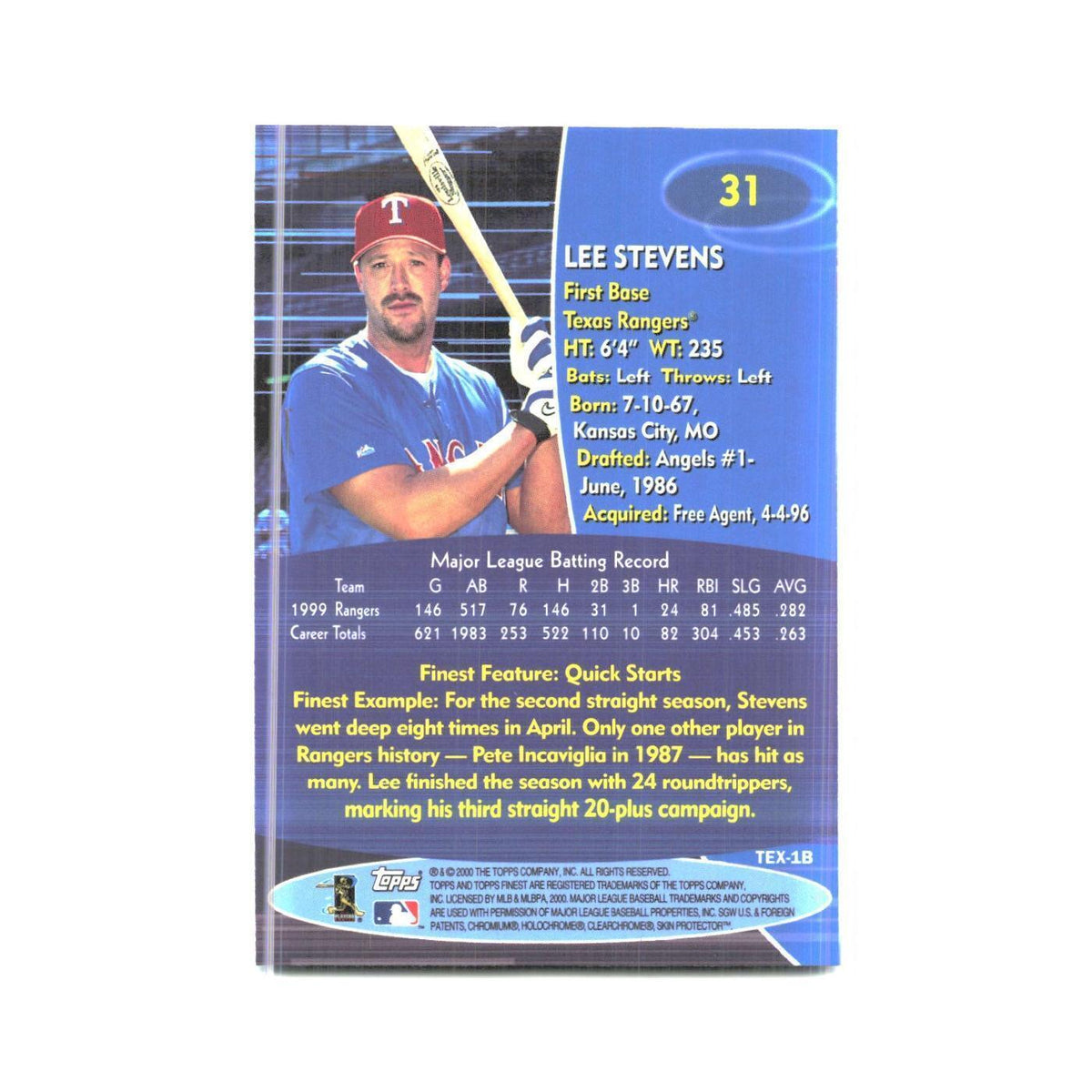 2000 Finest Lee Stevens Rangers #31
