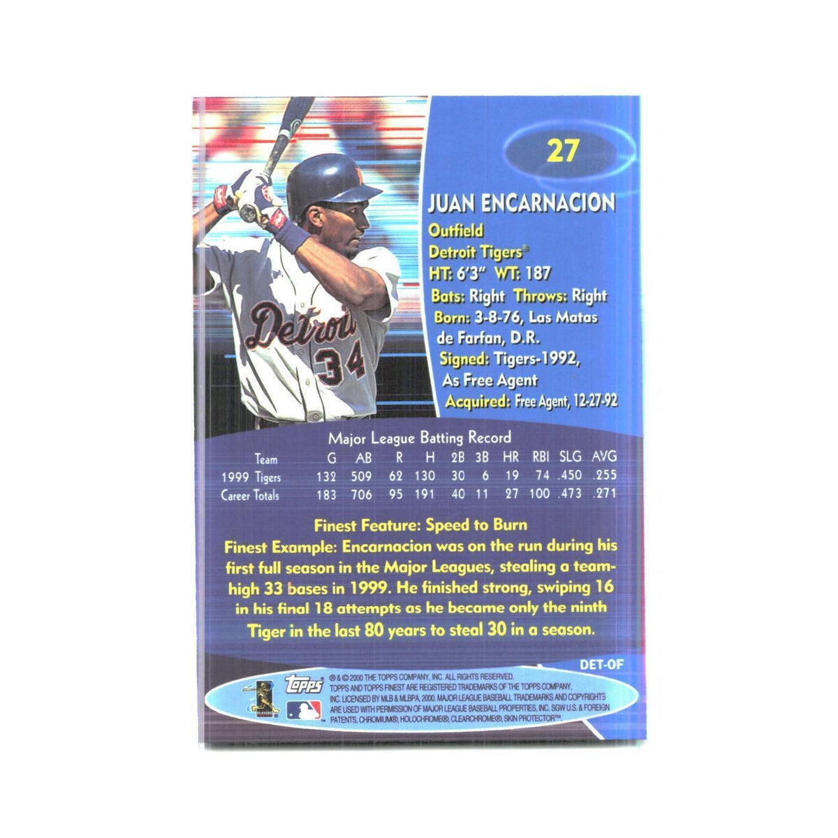 2000 Finest Juan Encarnacion Tigers #27