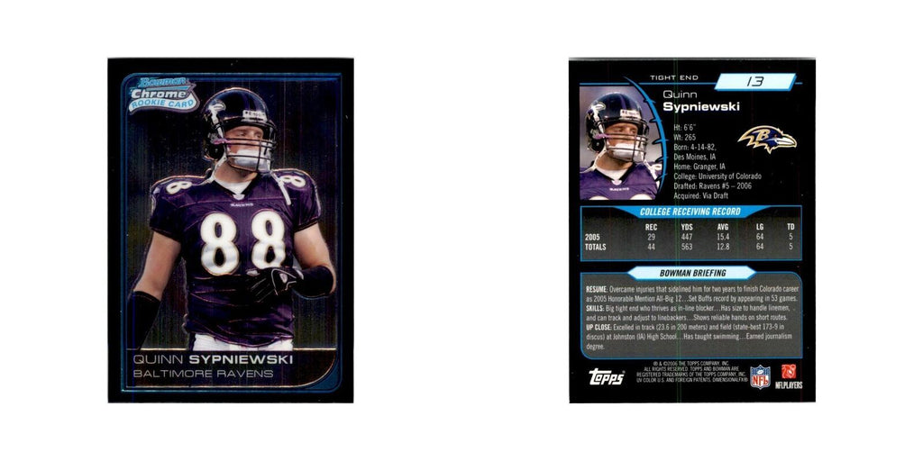 2006 Bowman Chrome Quinn Sypniewski RC Football Cards #13
