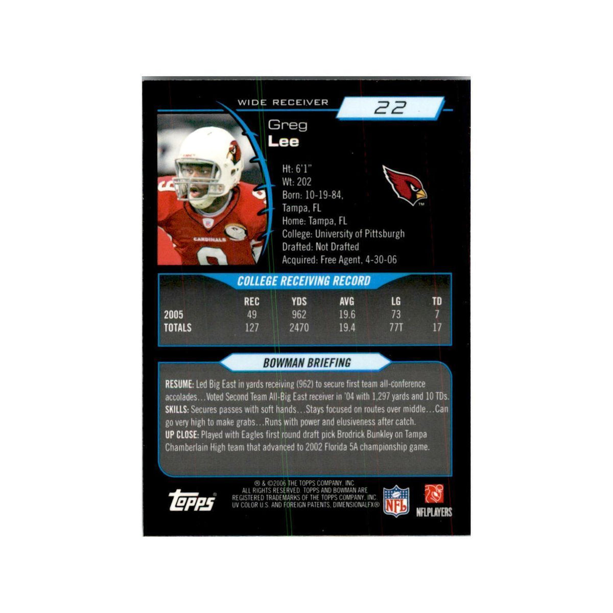 2006 Bowman Chrome Greg Lee RC Football Cards #22