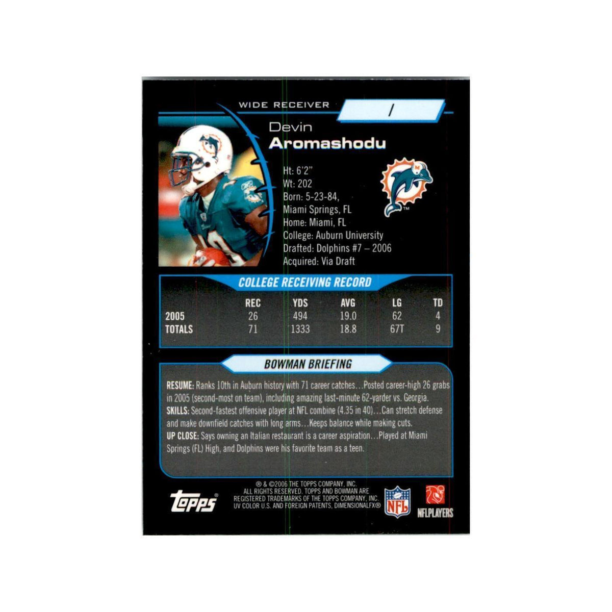 2006 Bowman Chrome Devin Aromashodu RC Football Cards #1