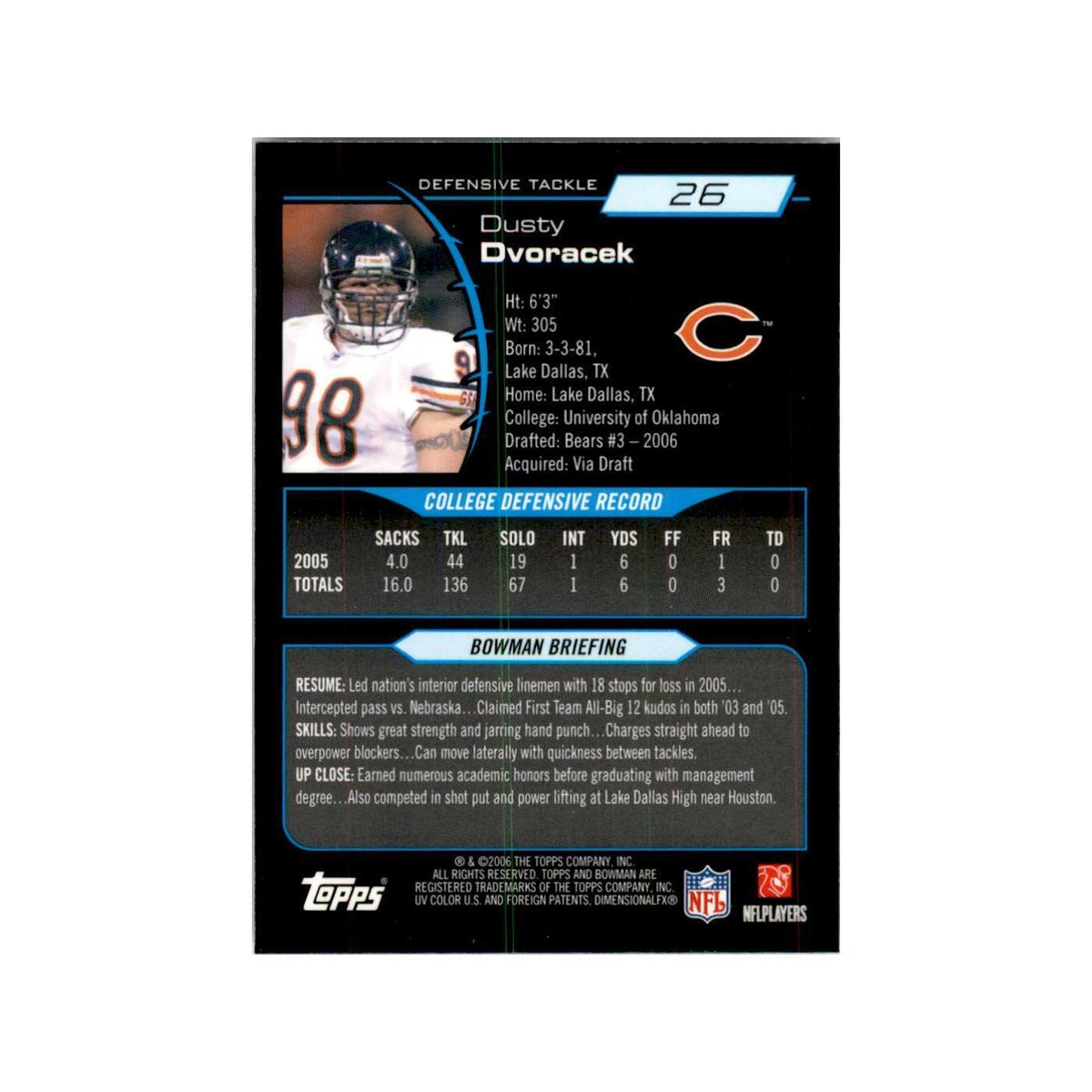 2006 Bowman Chrome Dusty Dvoracek RC Football Cards #26