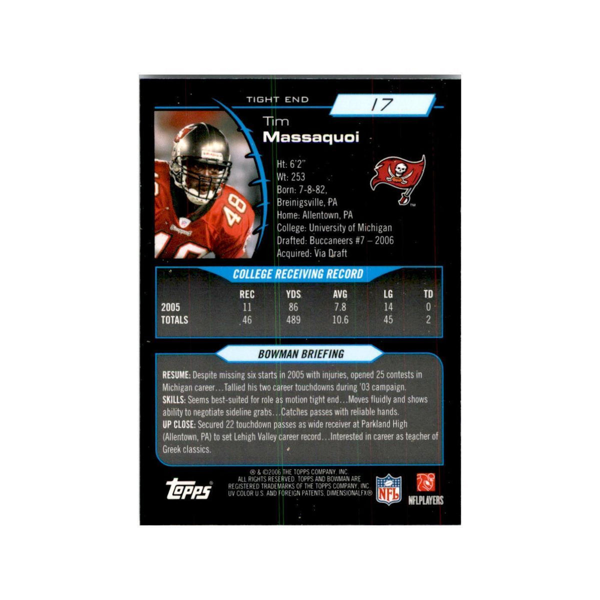 2006 Bowman Chrome Tim Massaquoi RC Football Cards #17