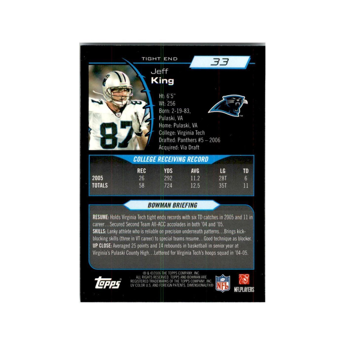 2006 Bowman Chrome Jeff King RC Football Cards #33