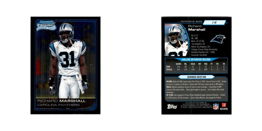2006 Bowman Chrome Richard Marshall RC Football Cards #14