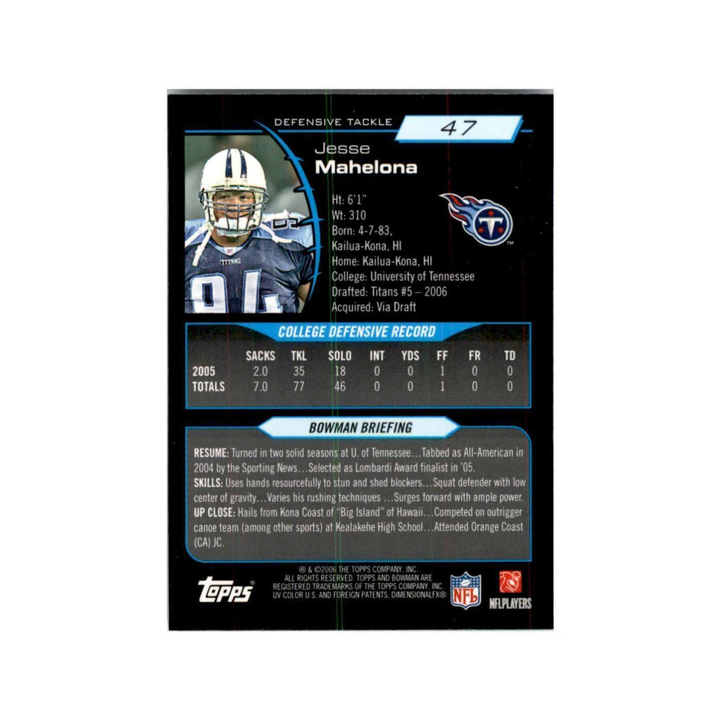 2006 Bowman Chrome Jesse Mahelona RC Football Cards #47