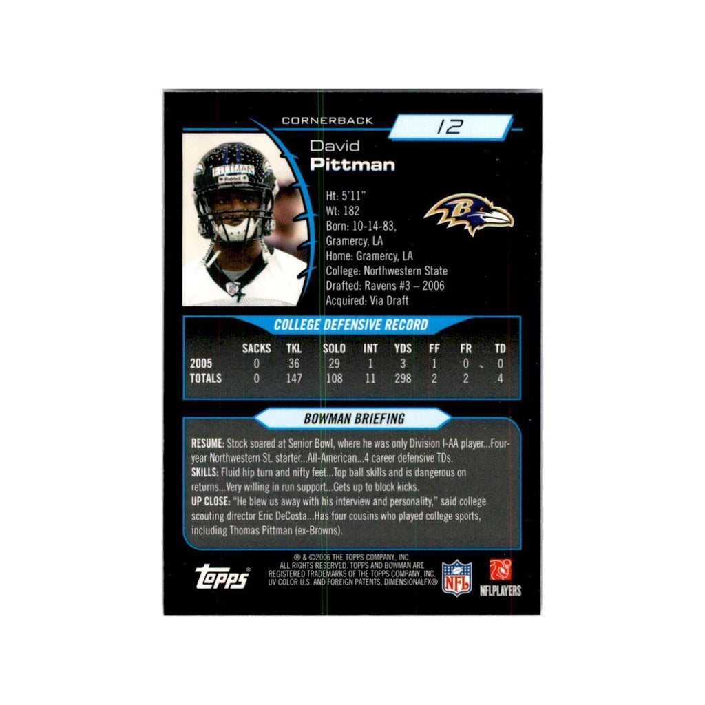 2006 Bowman Chrome David Pittman RC Football Cards #12