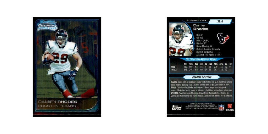 2006 Bowman Chrome Damien Rhodes RC Football Cards #34