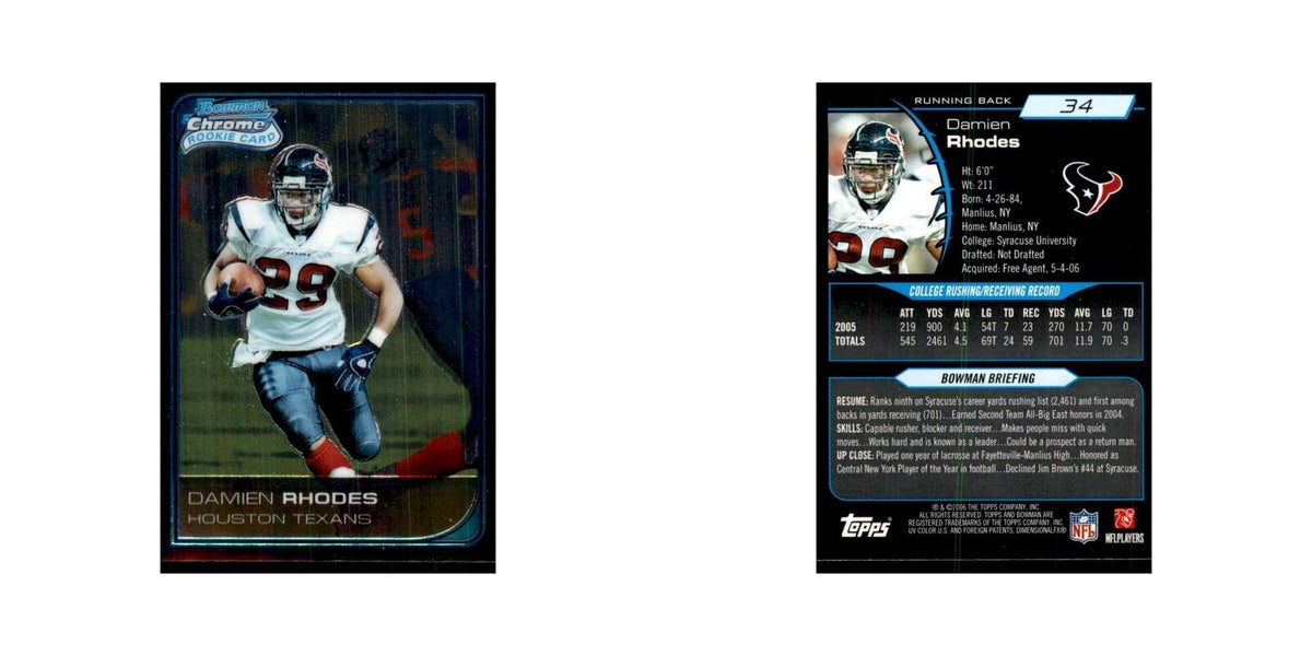 2006 Bowman Chrome Damien Rhodes RC Football Cards #34