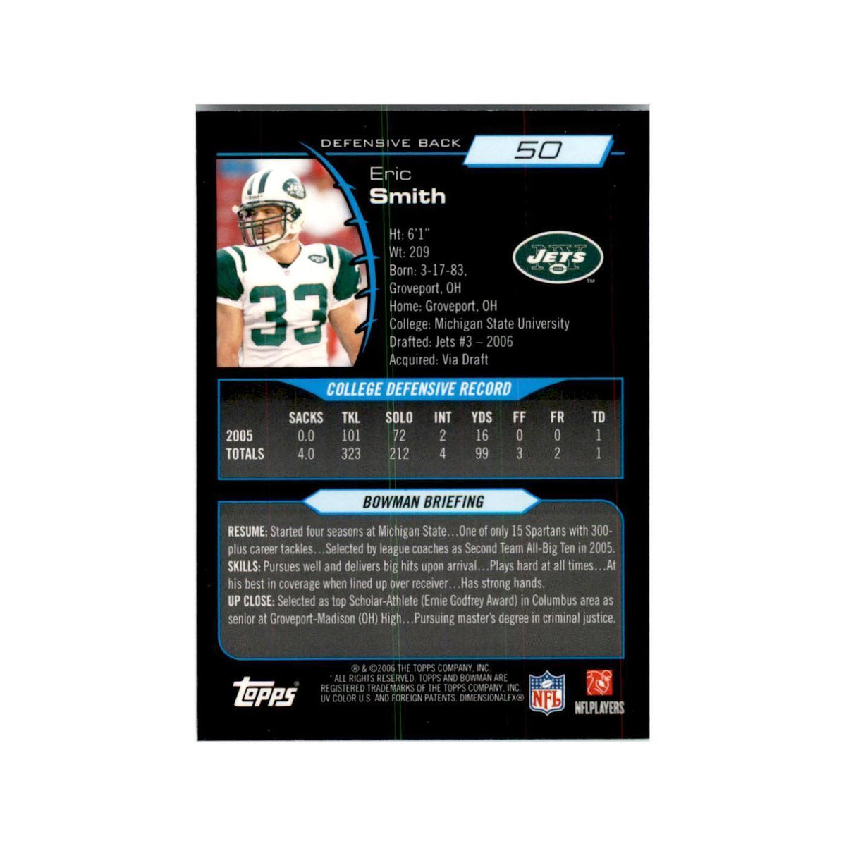 2006 Bowman Chrome Eric Smith RC Football Cards #50