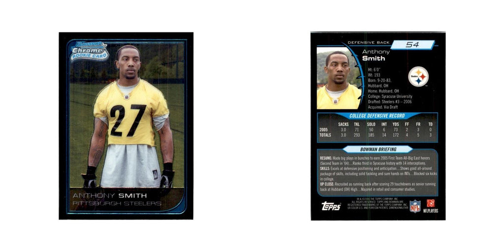 2006 Bowman Chrome Anthony Smith RC Football Cards #54