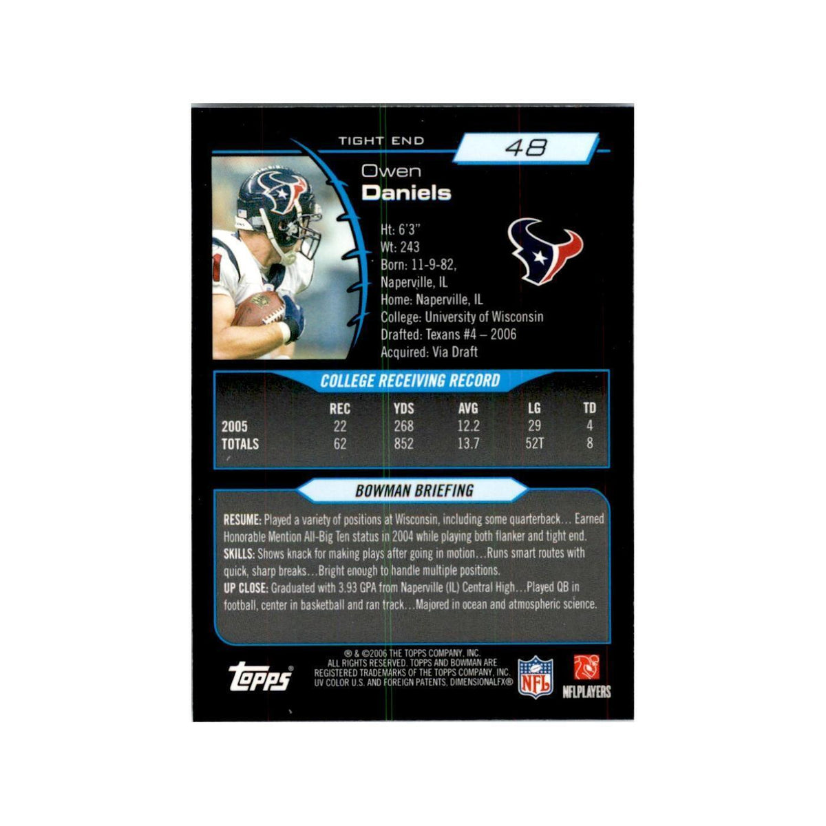 2006 Bowman Chrome Owen Daniels RC Football Cards #48