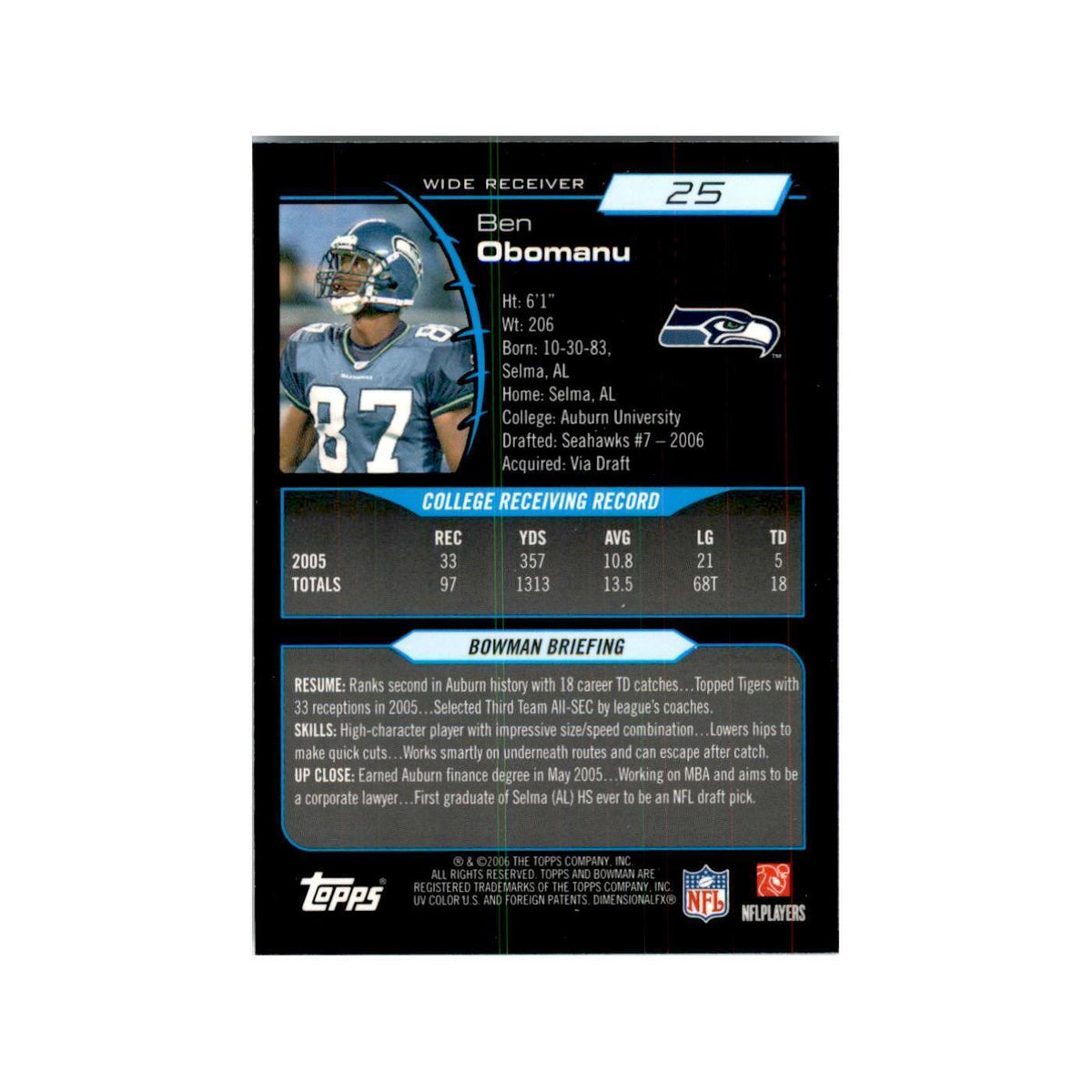 2006 Bowman Chrome Ben Obomanu RC Football Cards #25