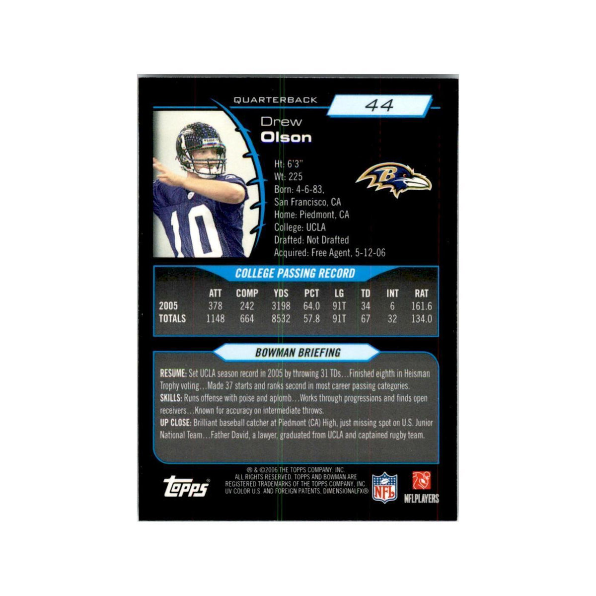 2006 Bowman Chrome Drew Olson RC Football Cards #44