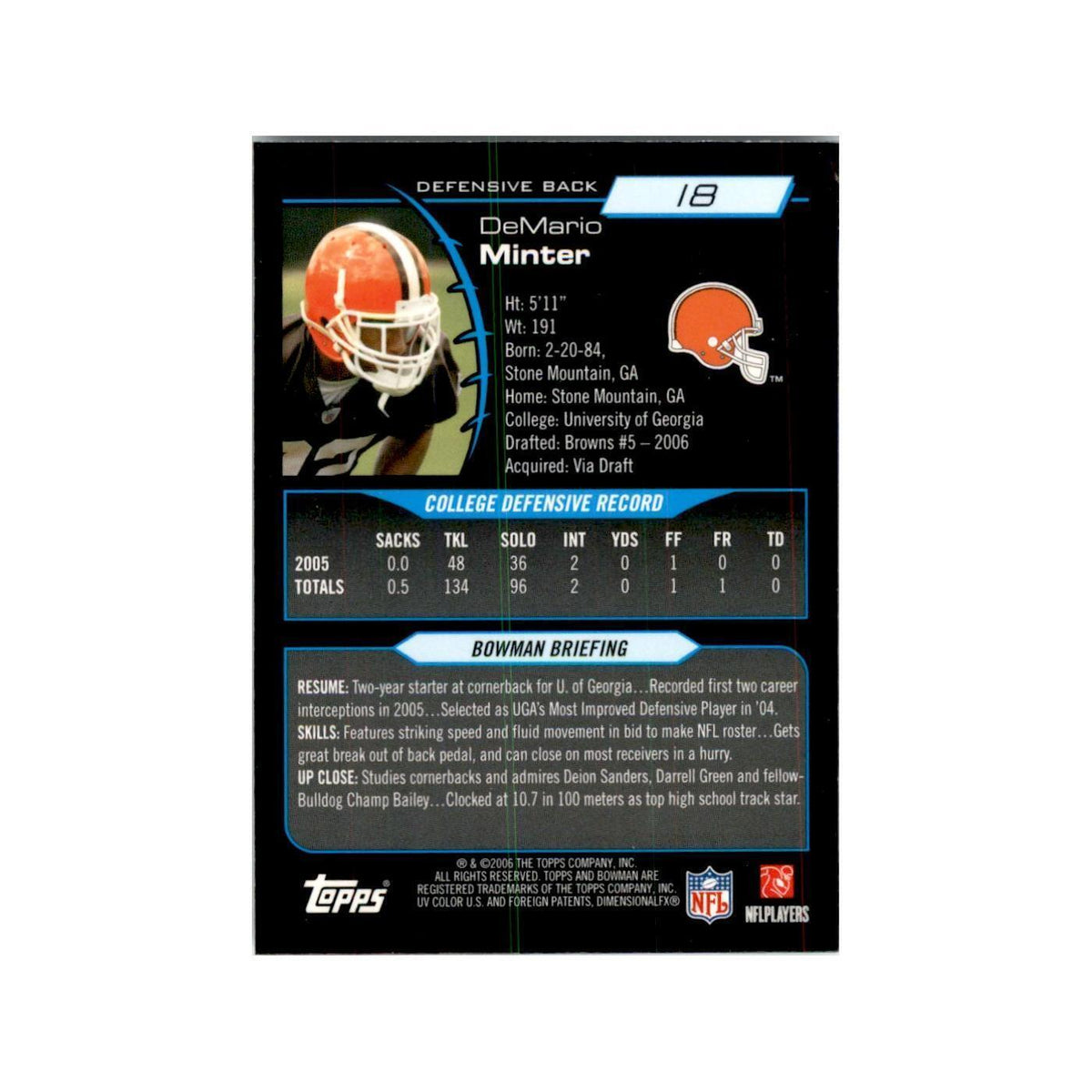 2006 Bowman Chrome DeMario Minter RC Football Cards #18