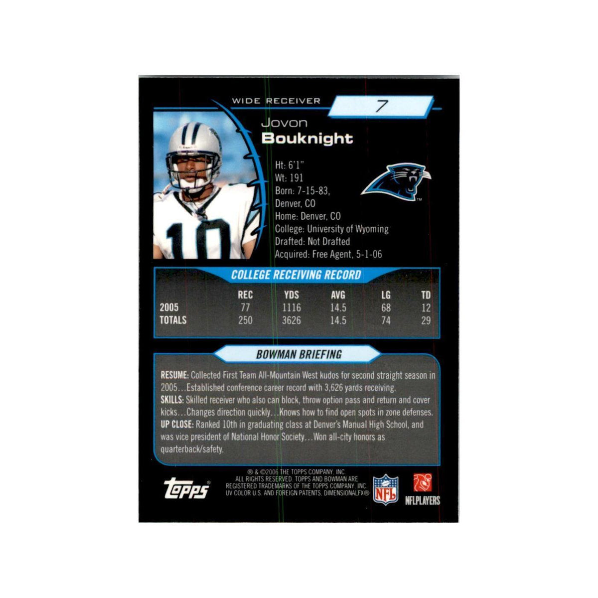 2006 Bowman Chrome Jovon Bouknight RC Football Cards #7