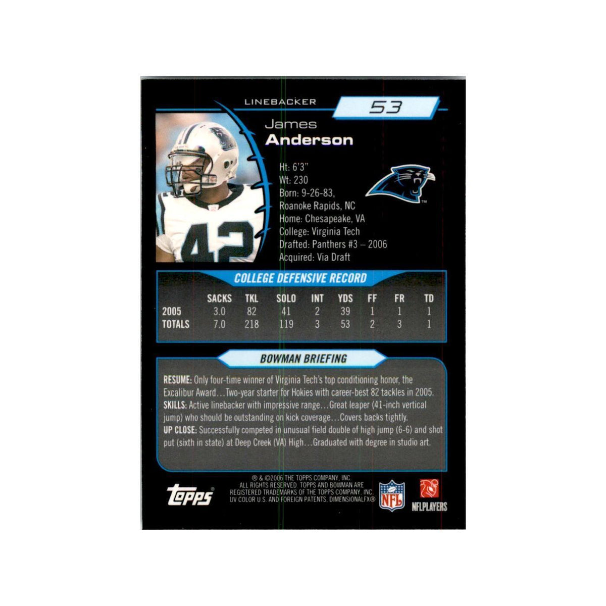 2006 Bowman Chrome James Anderson RC Football Cards #53