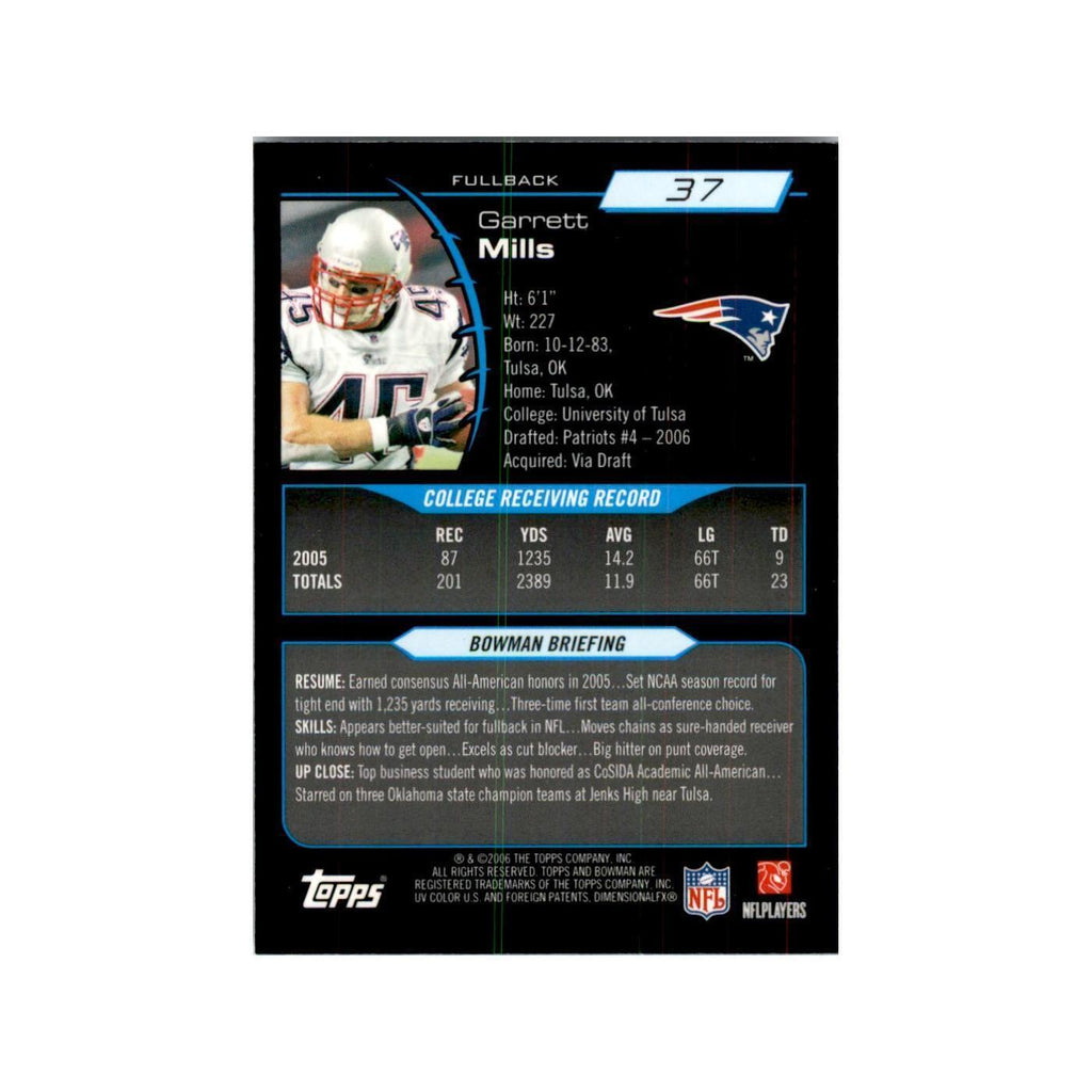 2006 Bowman Chrome Garrett Mills RC Football Cards #37