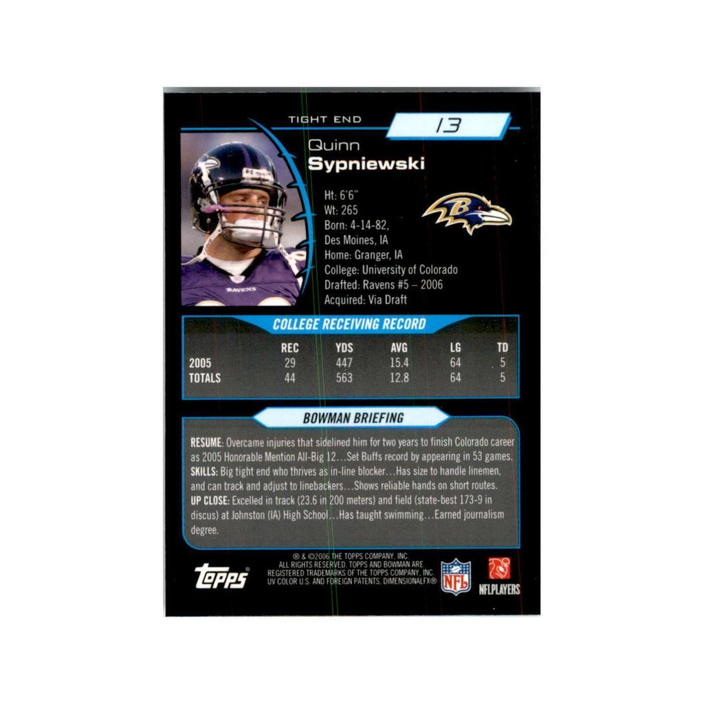2006 Bowman Chrome Quinn Sypniewski RC Football Cards #13