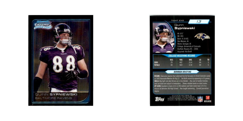 2006 Bowman Chrome Quinn Sypniewski RC Football Cards #13