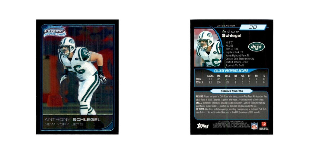 2006 Bowman Chrome Anthony Schlegel RC Football Cards #38
