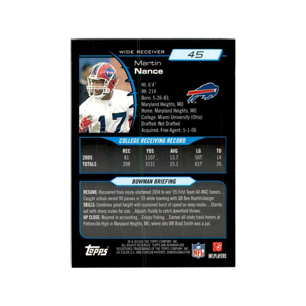 2006 Bowman Chrome Martin Nance RC Football Cards #45