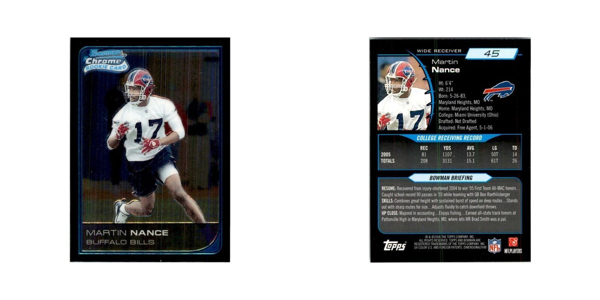 2006 Bowman Chrome Martin Nance RC Football Cards #45