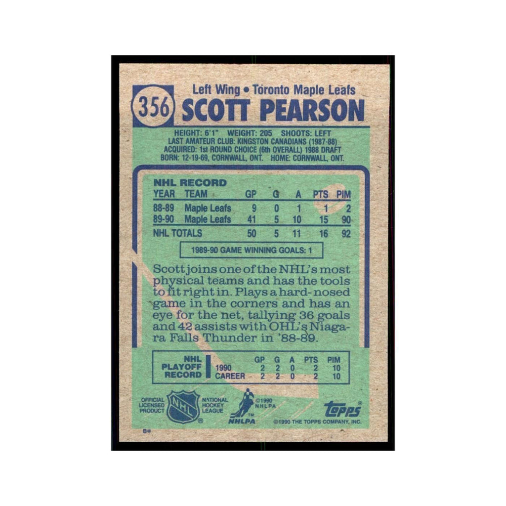 1990 Topps Hockey Card Scott Pearson #356
