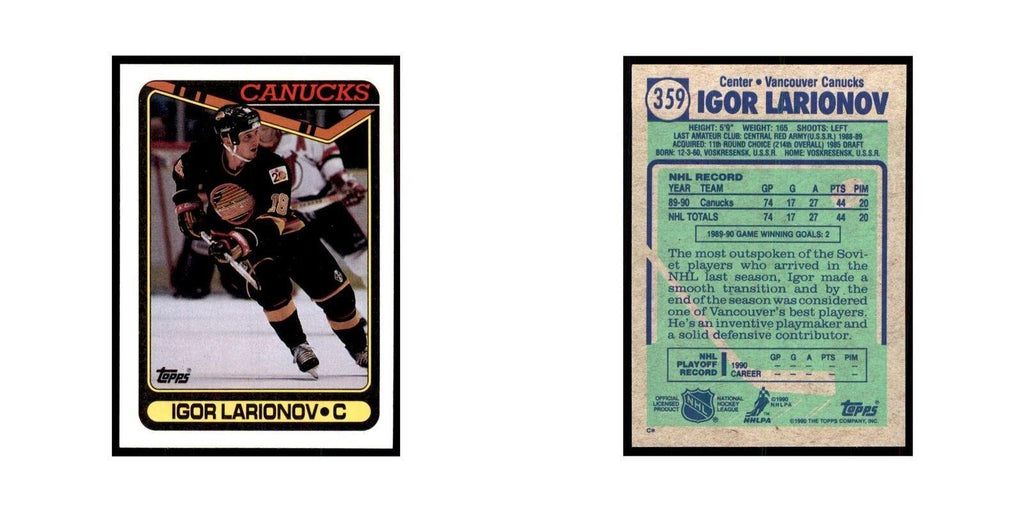 1990 Topps Hockey Card Igor Larionov #359