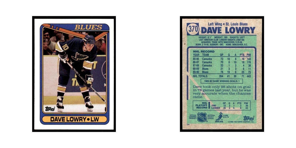1990 Topps Hockey Card Dave Lowry #370