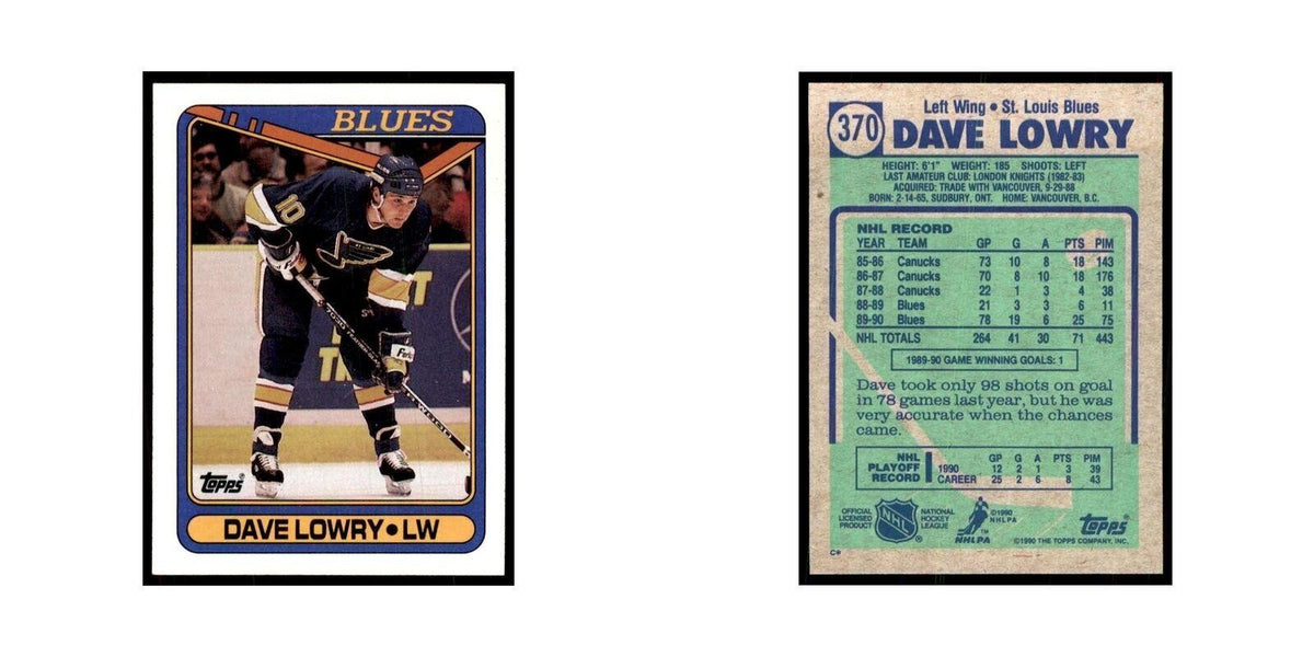 1990 Topps Hockey Card Dave Lowry #370
