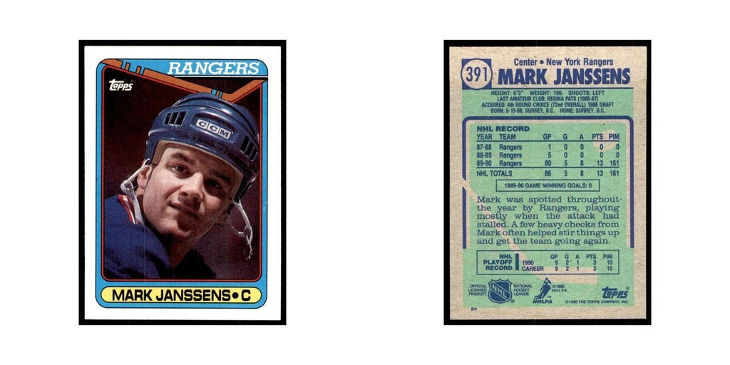1990 Topps Hockey Card Mark Janssens #391
