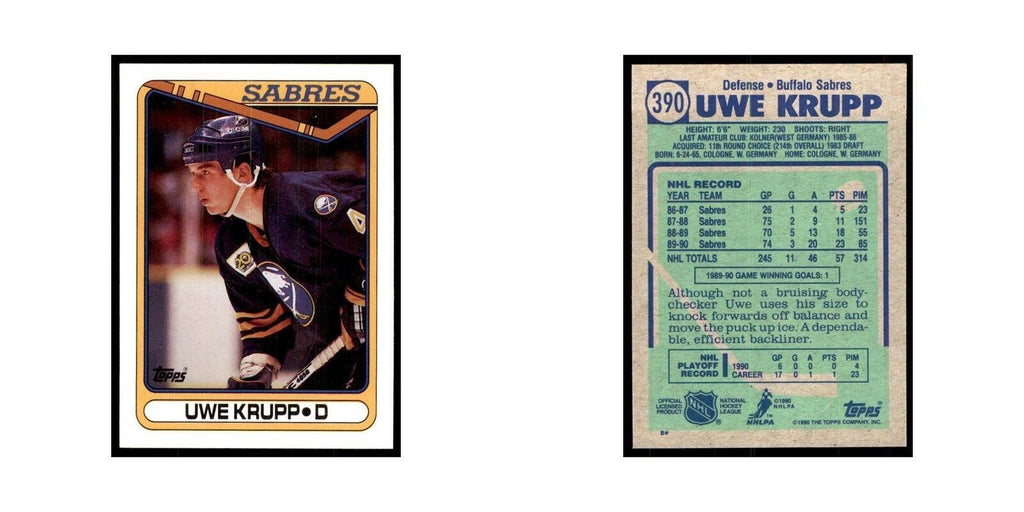 1990 Topps Hockey Card Uwe Krupp #390