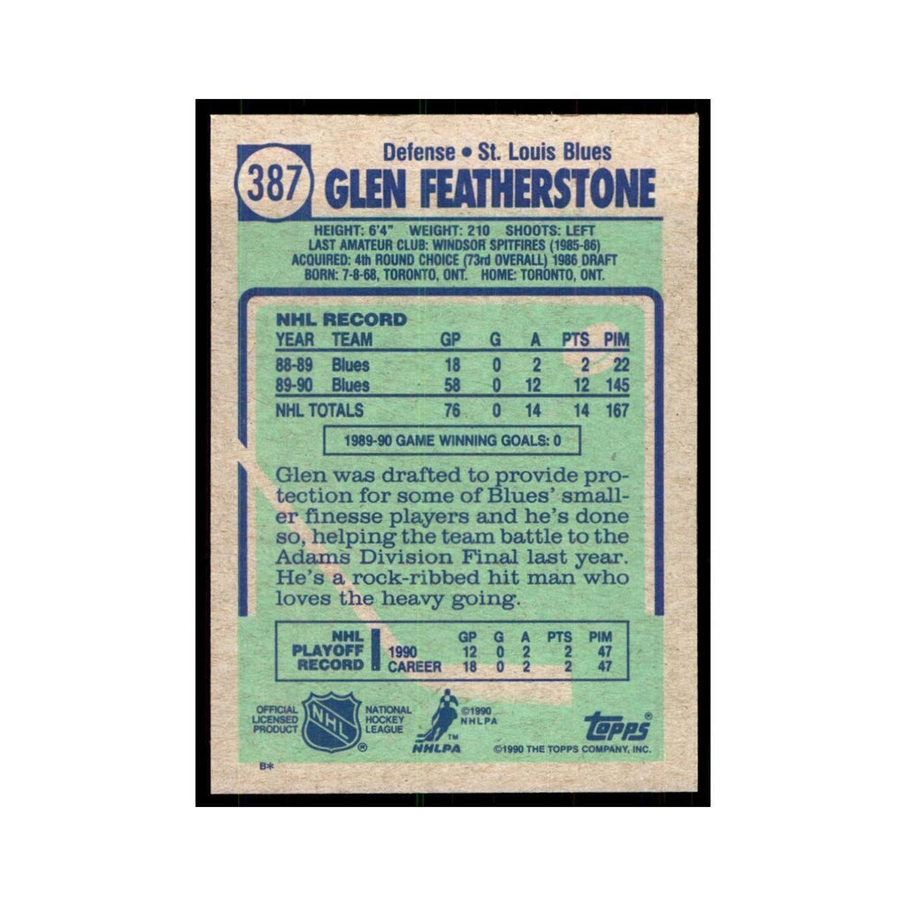 1990 Topps Hockey Card Glen Featherstone #387