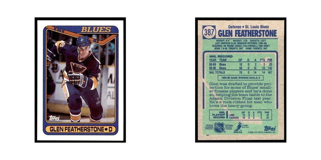 1990 Topps Hockey Card Glen Featherstone #387