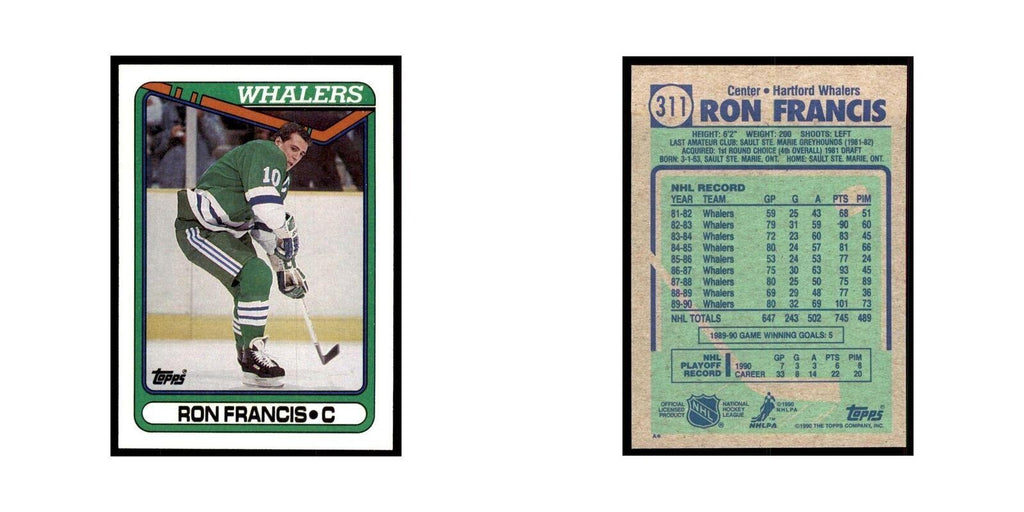 1990 Topps Hockey Card Ron Francis #311